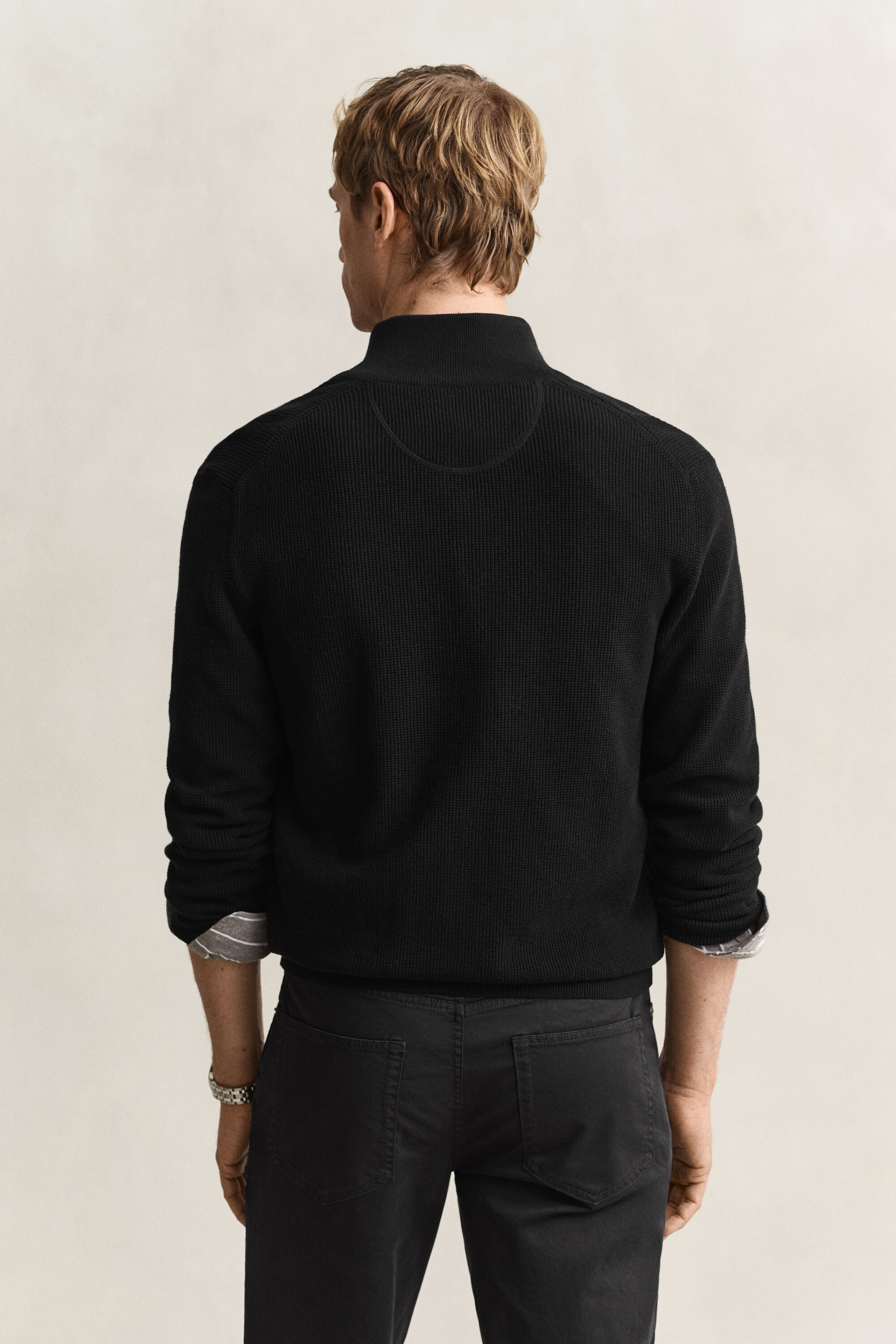 Textured Cotton Zip Cardigan