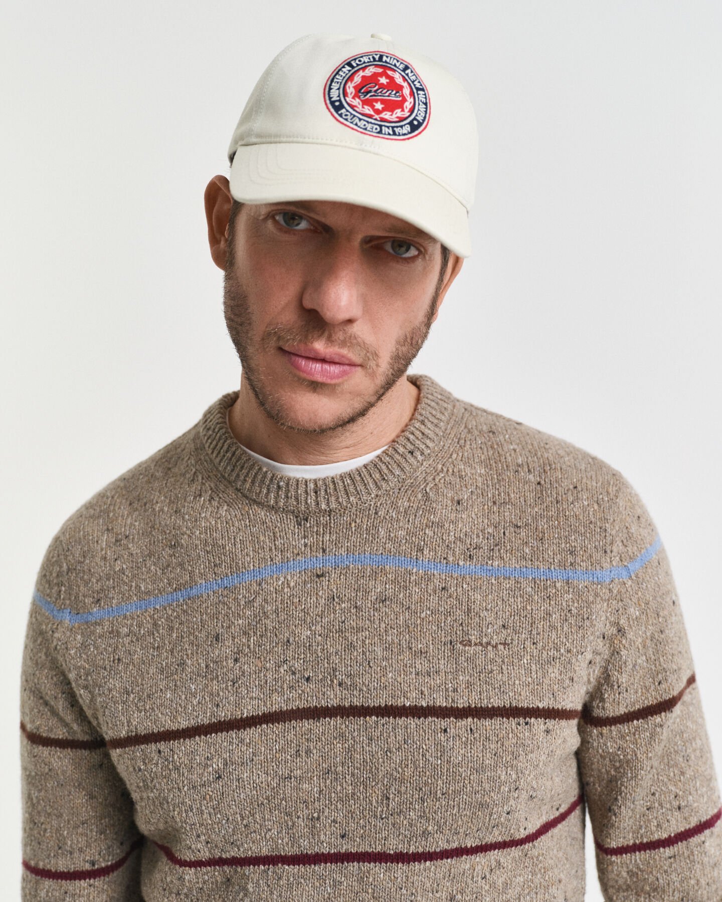 Striped Wool Blend Nepps Crew Neck Sweater