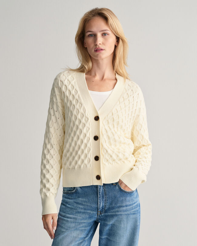 Textured-knit cardigan - Cream - Ladies