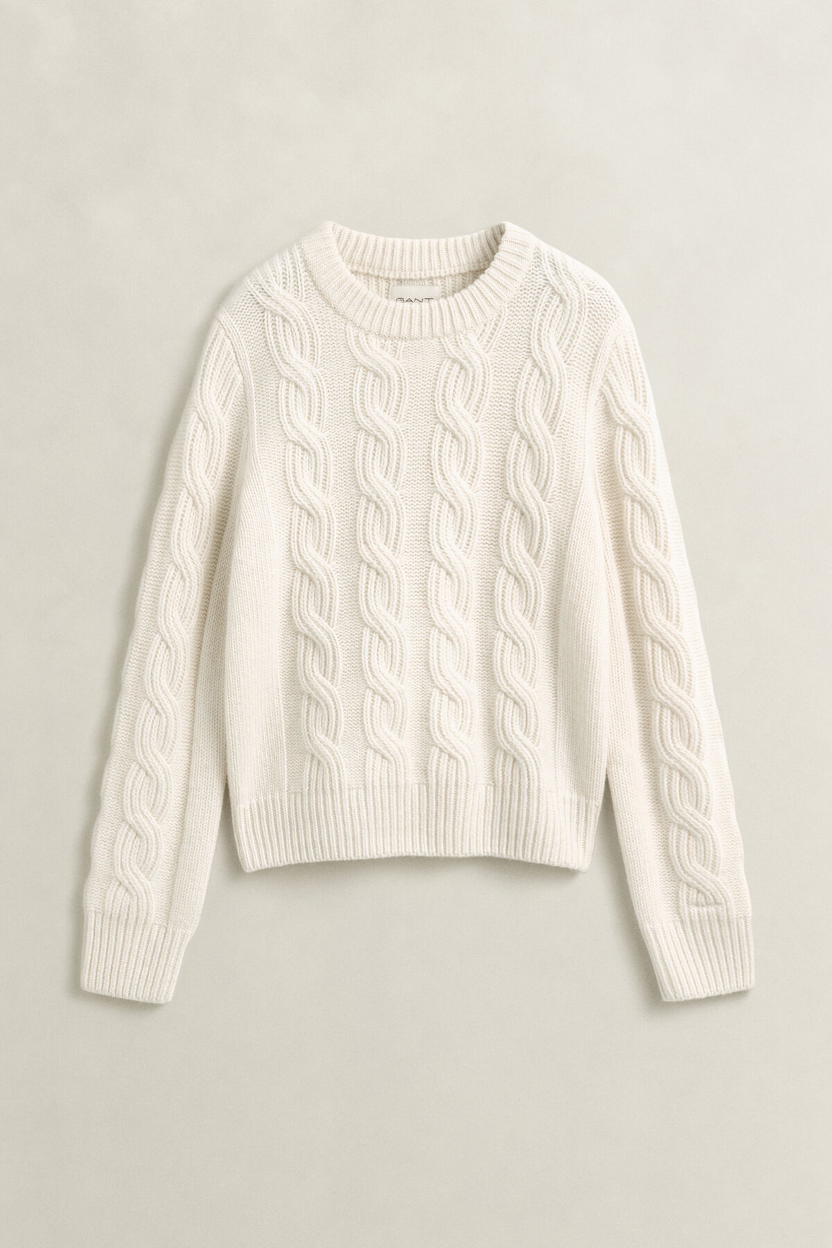 Wool Blend Cable Knit Sweater — CREAM