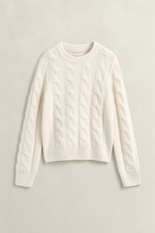 Wool Blend Cable Knit Sweater — CREAM