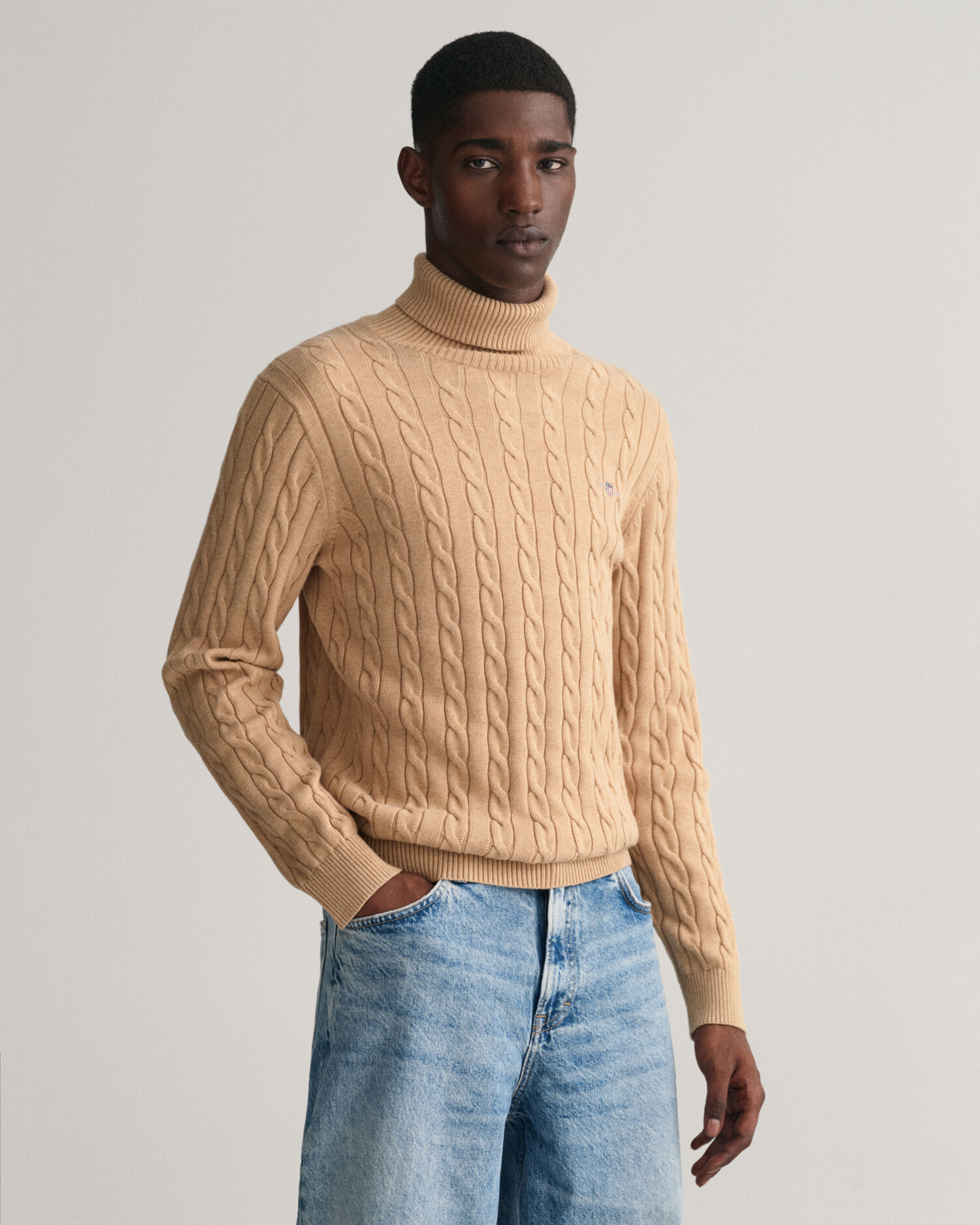 Cotton Cable Knit Turtleneck Sweater