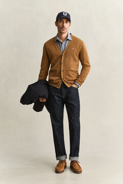 Lambswool V-Neck Cardigan — CARAMEL BROWN 6