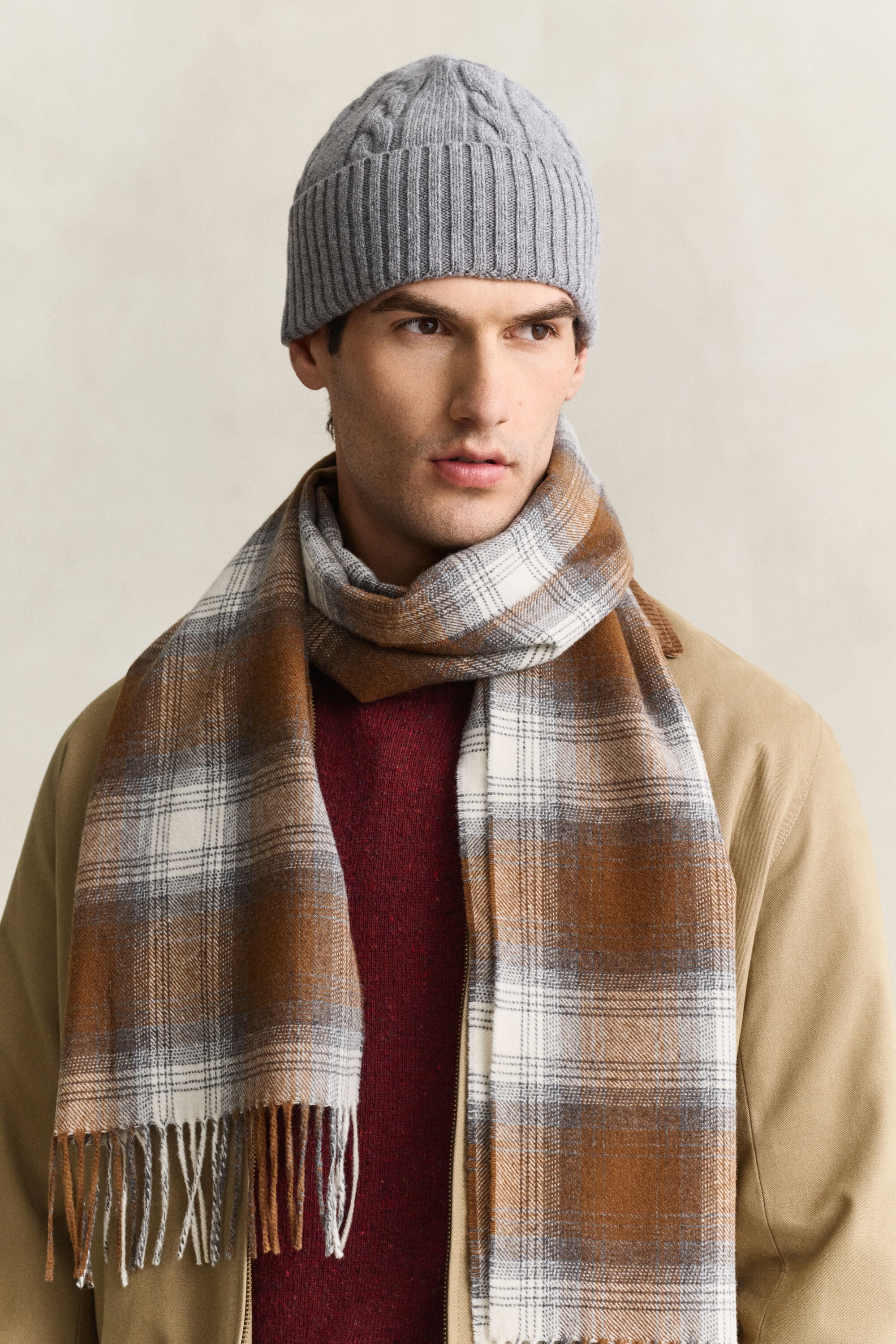 Lambswool Cable Knit Beanie — DARK GREY MELANGE