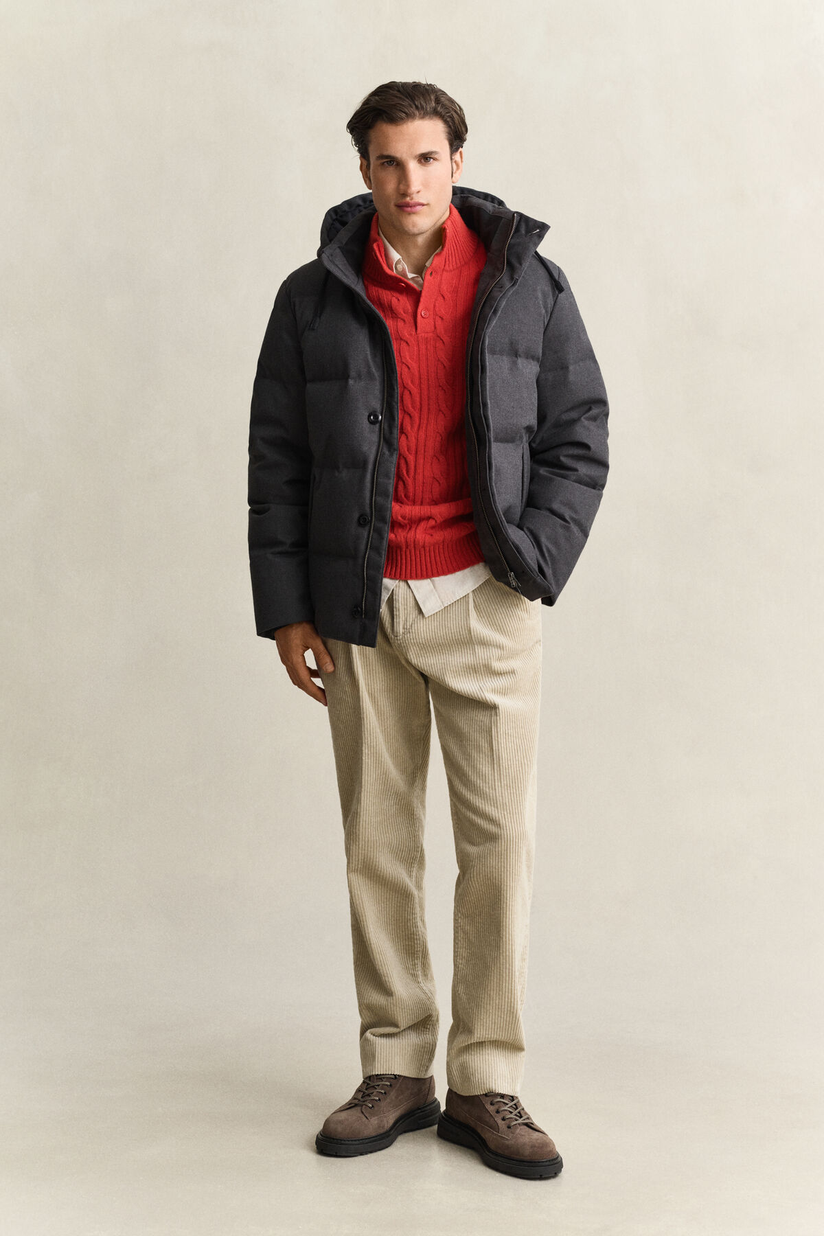 Flannel Down Jacket — BLACK GREY