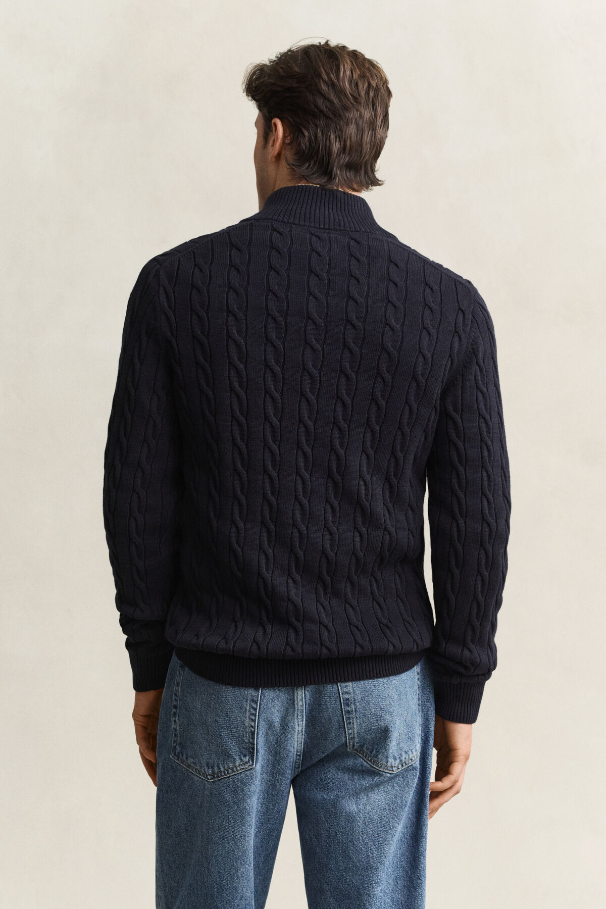 Cotton Cable Knit Half-Zip Sweater — EVENING BLUE