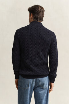Cotton Cable Knit Half-Zip Sweater — EVENING BLUE 3