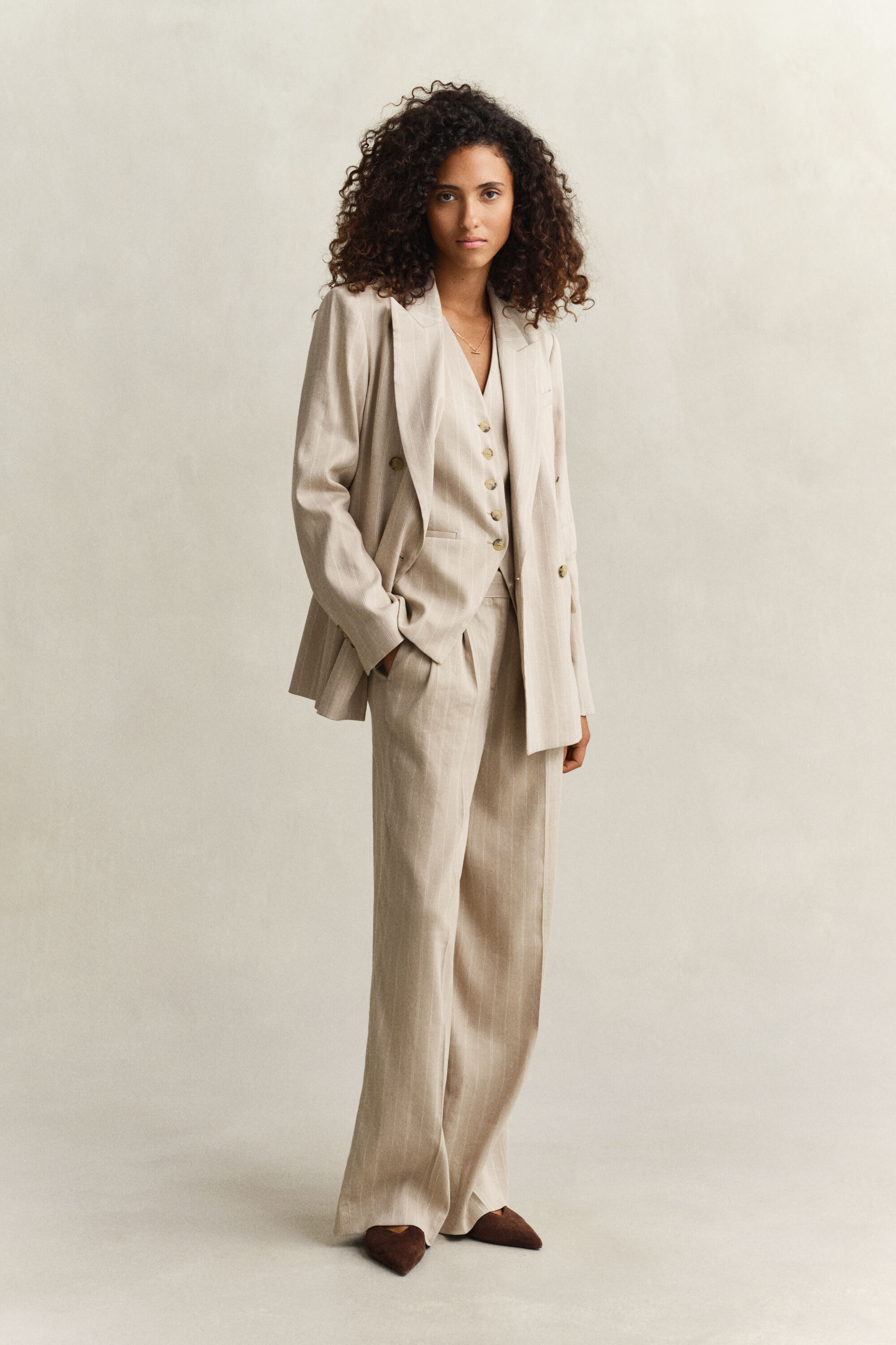 Pinstriped Linen Blend Blazer