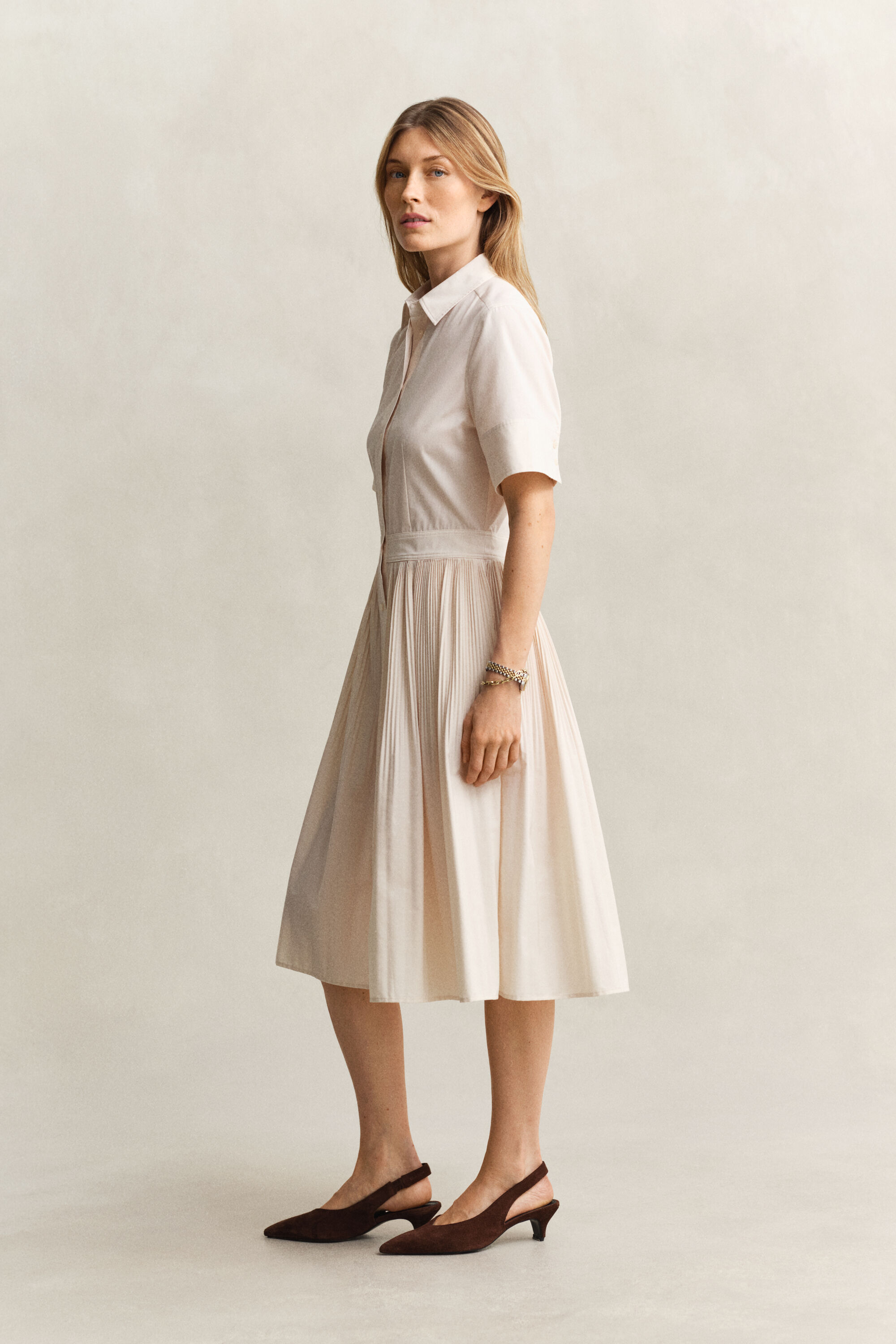 Pleated Cotton Shirt Dress