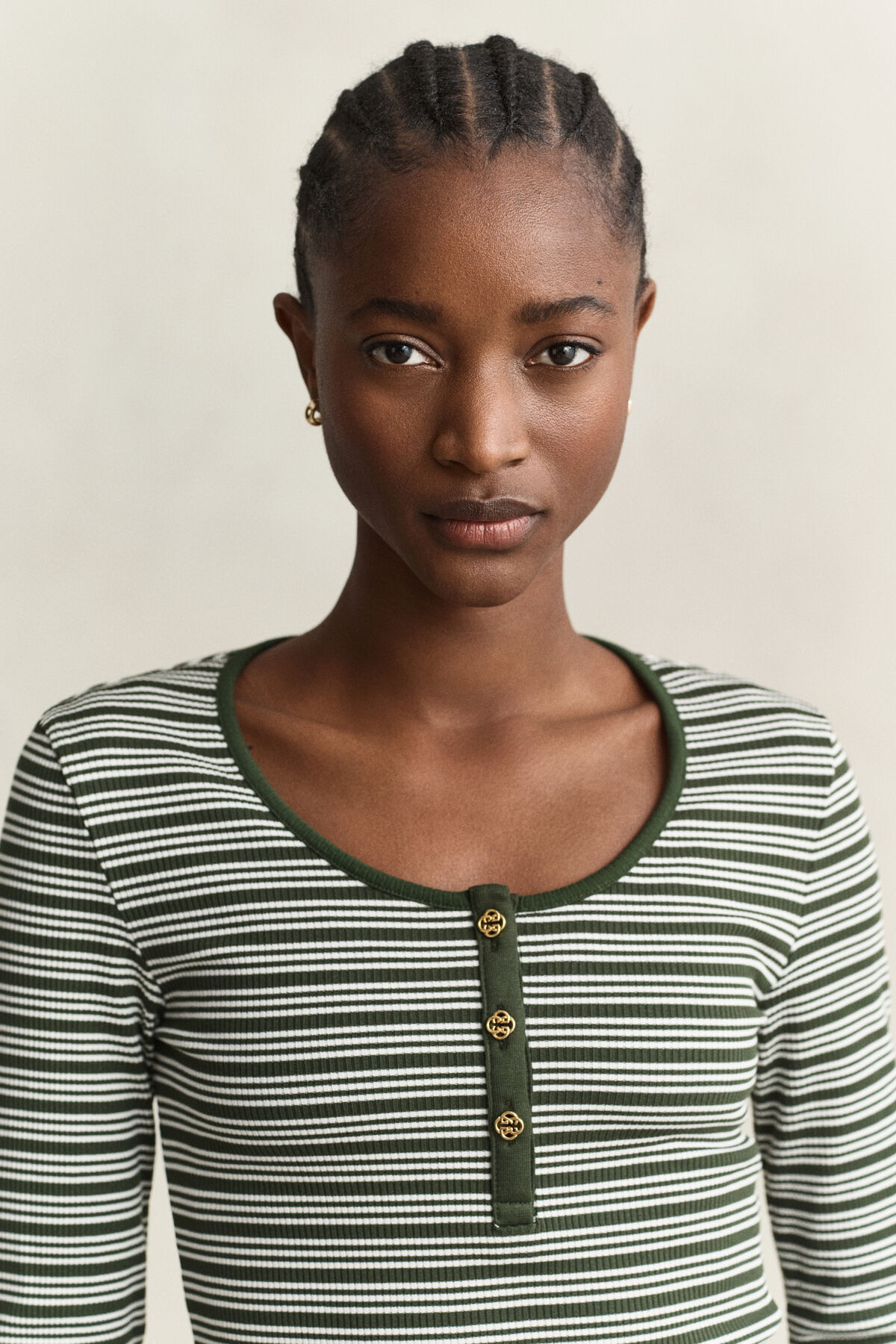 Ribbed Long Sleeve Henley Top — MOSSY GREEN