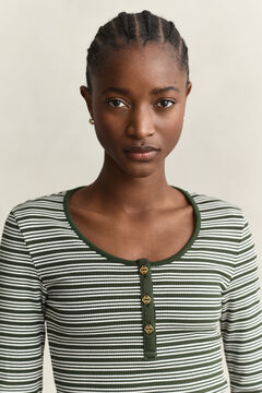 Ribbed Long Sleeve Henley Top — MOSSY GREEN 4
