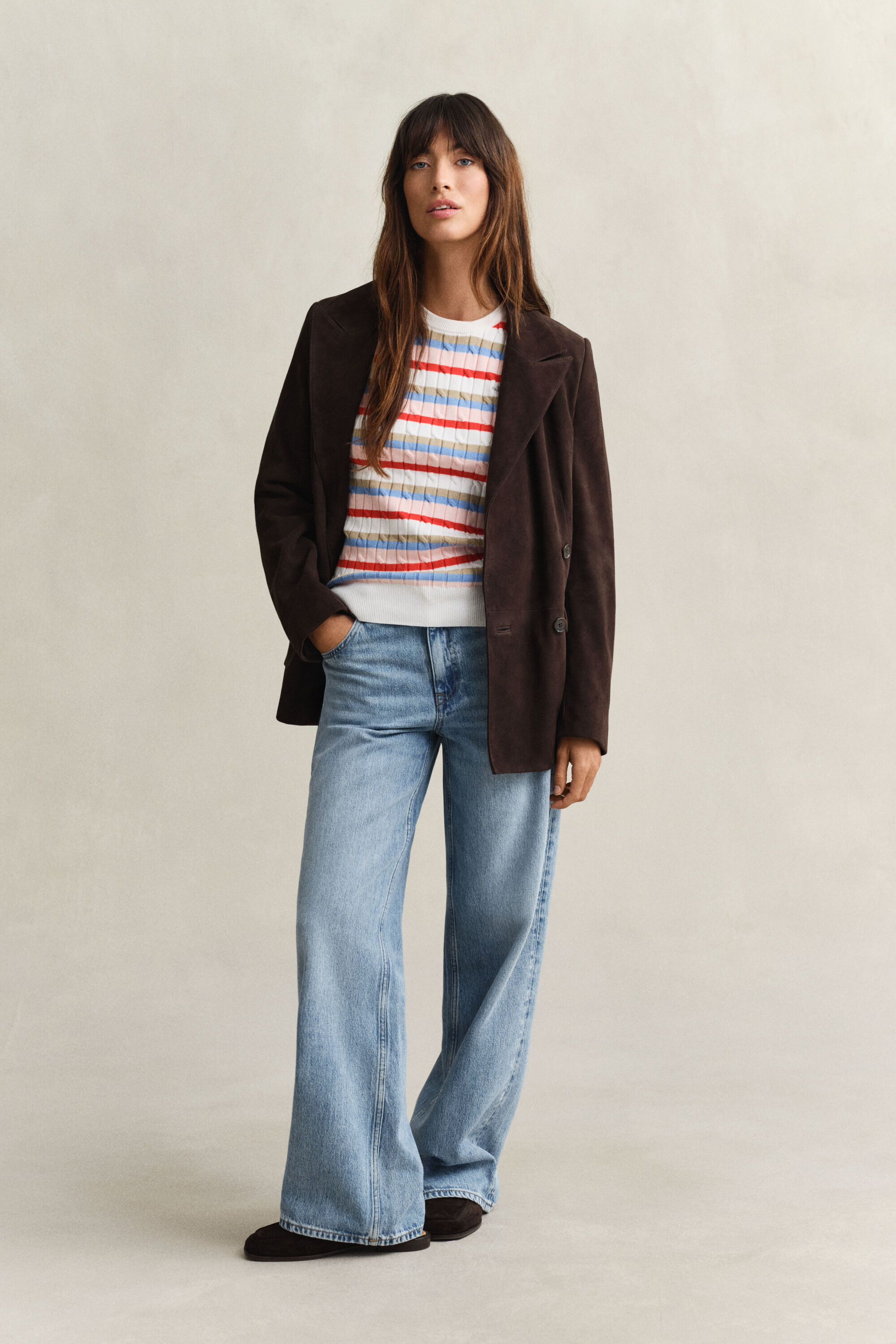 Striped Cable Knit Crew Neck Sweater
