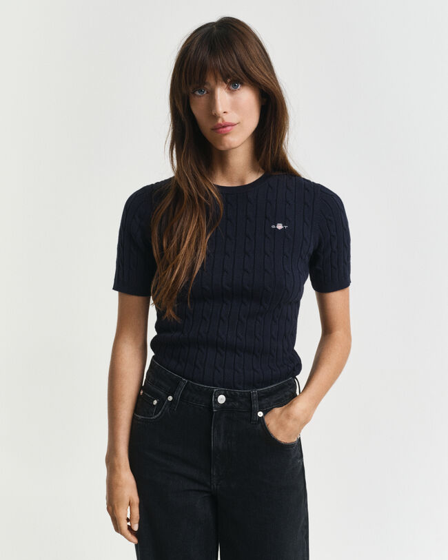 Stretch Cotton Cable Knit Sweater