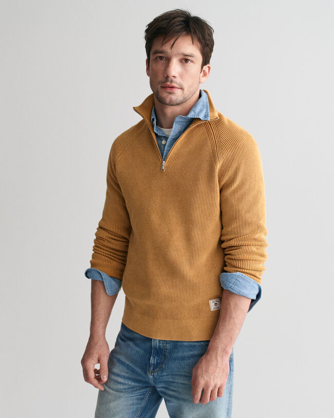 Washed Ribbed Half-Zip Sweater