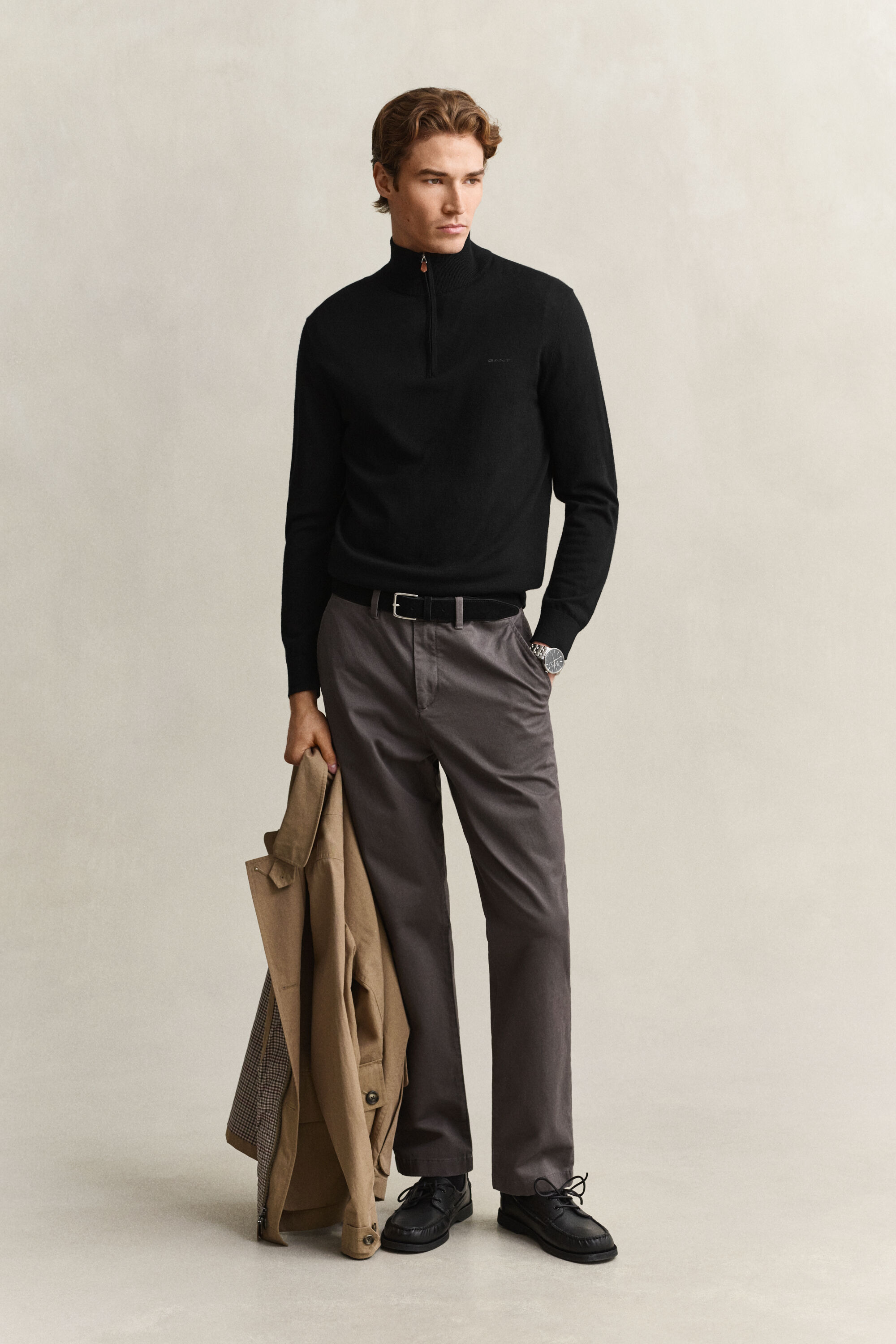 Merino Wool Half-Zip Sweater — BLACK