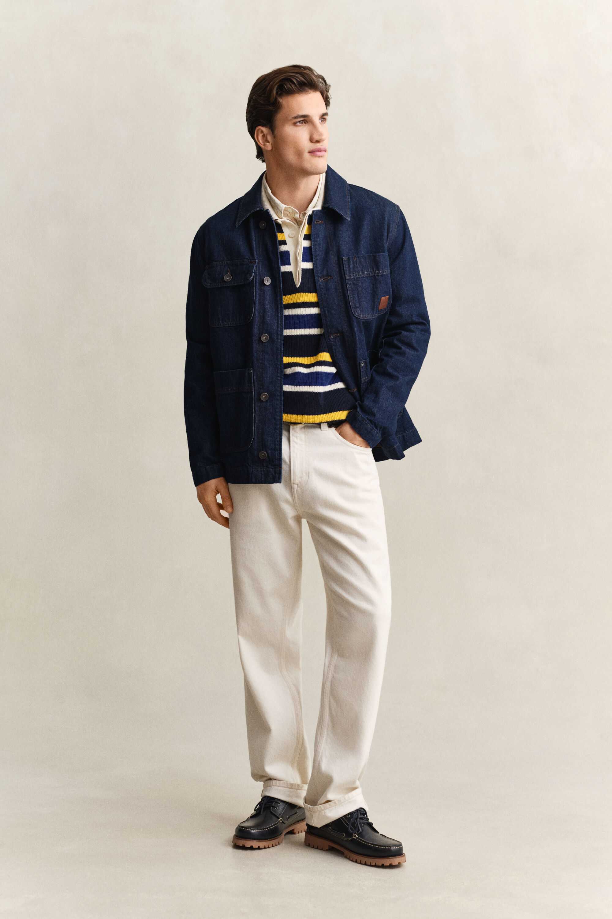 Striped Rib Polo Sweater