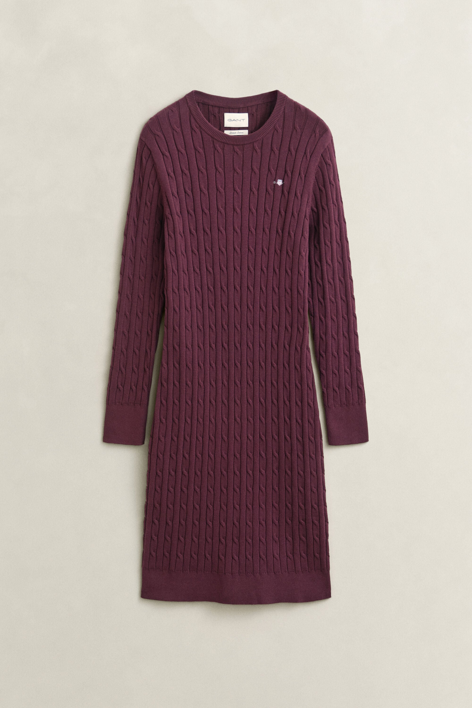 Stretch Cotton Cable Knit Crew Neck Dress
