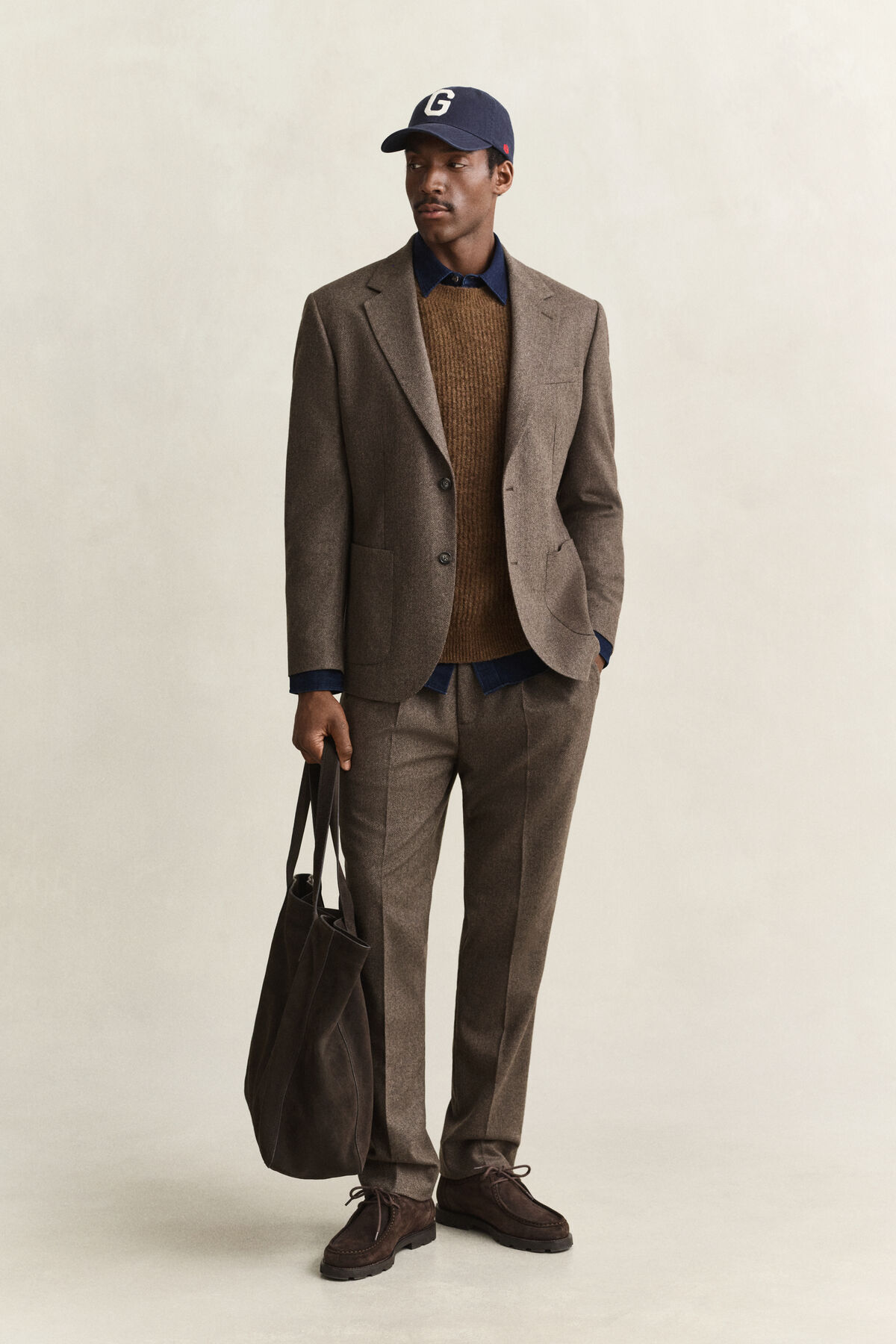 Wool Herringbone Suit Jacket — BLACK BROWN