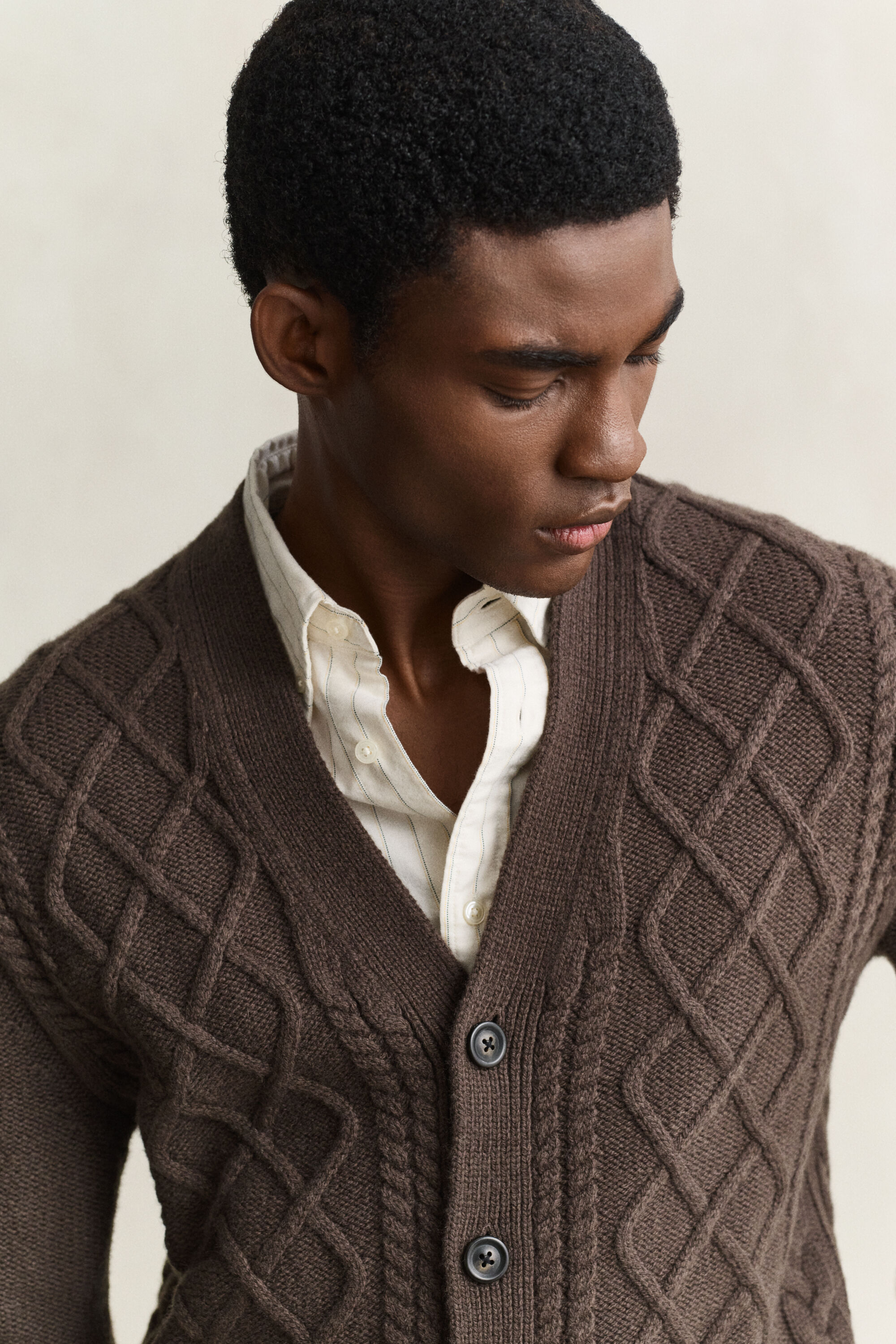 Wool Blend Cable Knit Cardigan