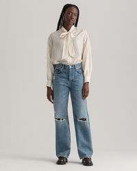 Relaxed Straight Leg High-Waisted Rip Jeans