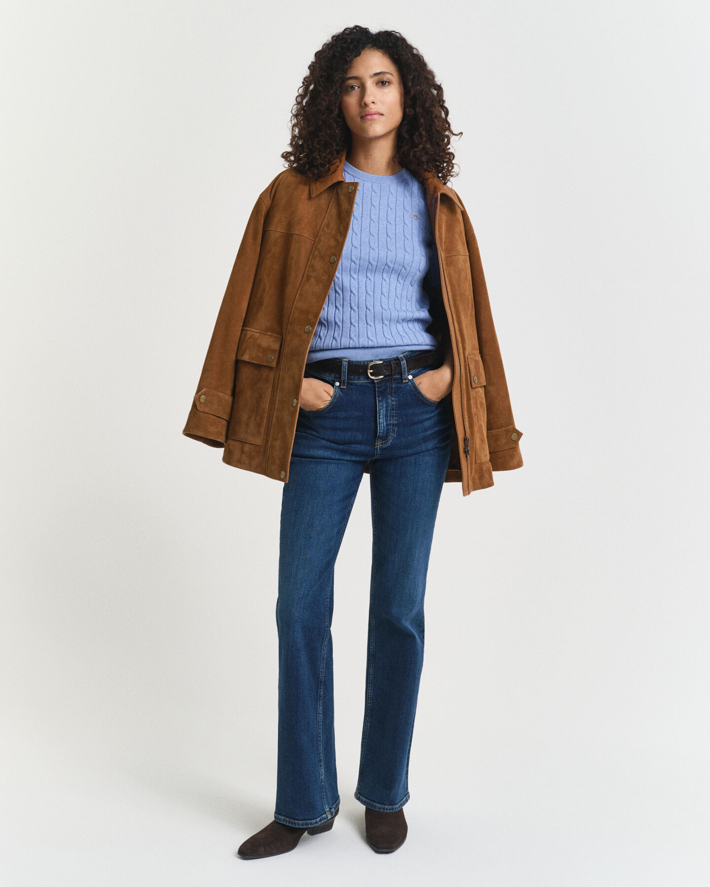 Stretch Cotton Cable Knit Sweater