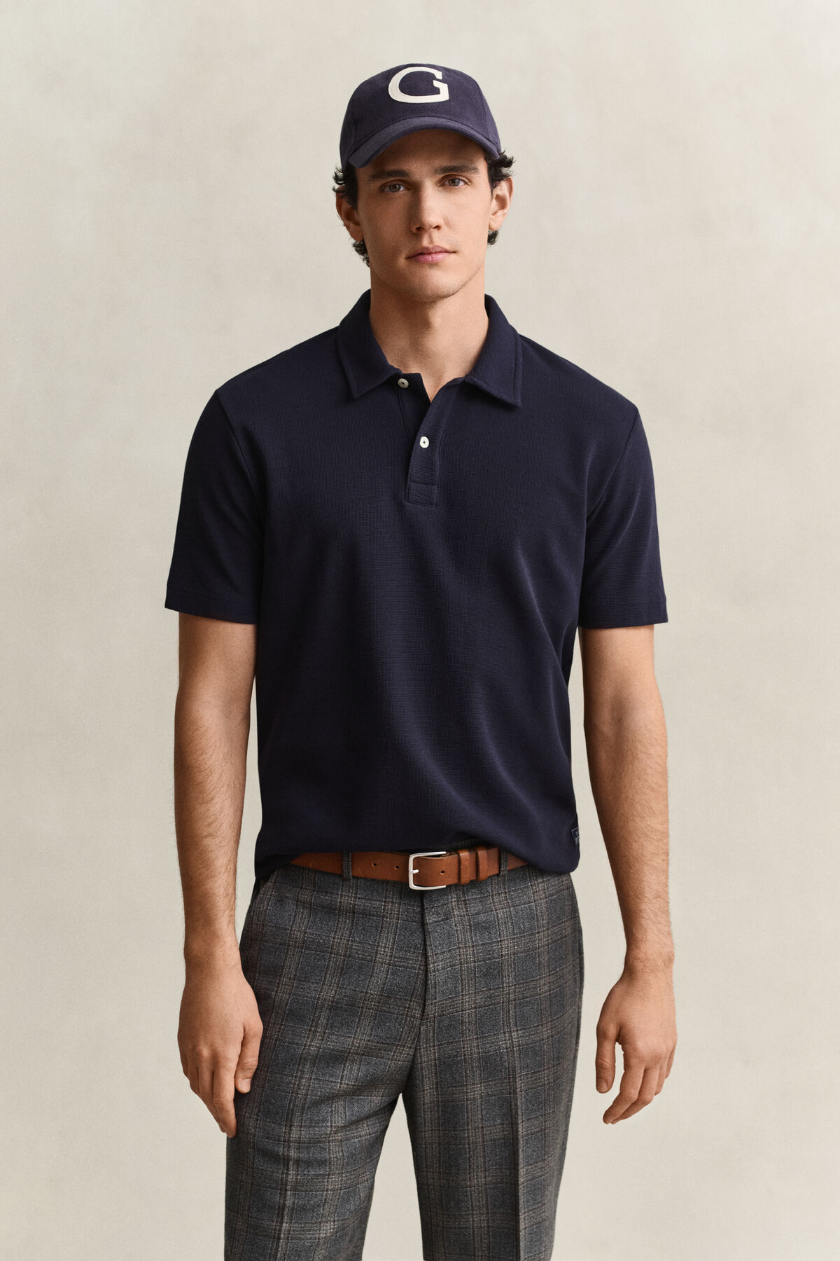 Waffle Texture Polo Shirt — EVENING BLUE