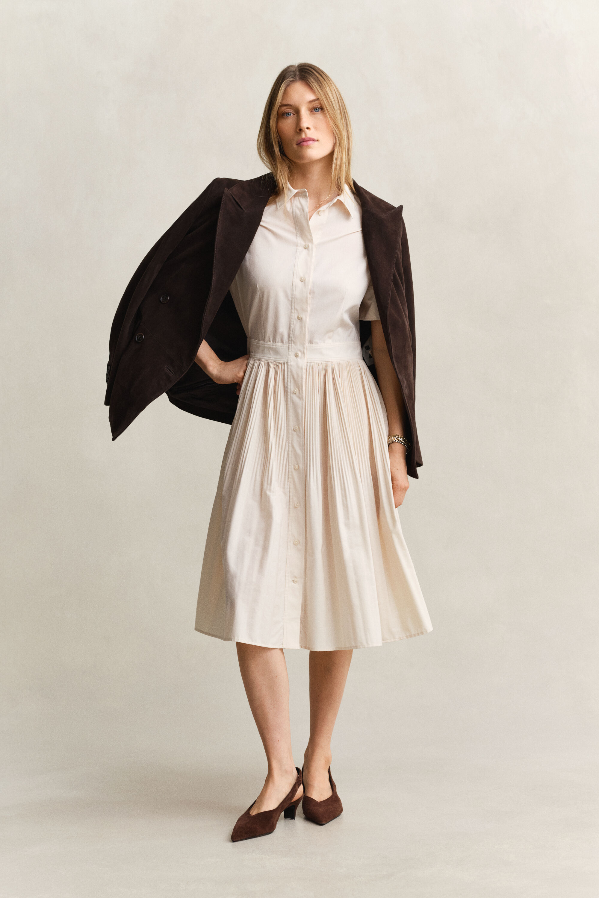 Pleated Cotton Shirt Dress