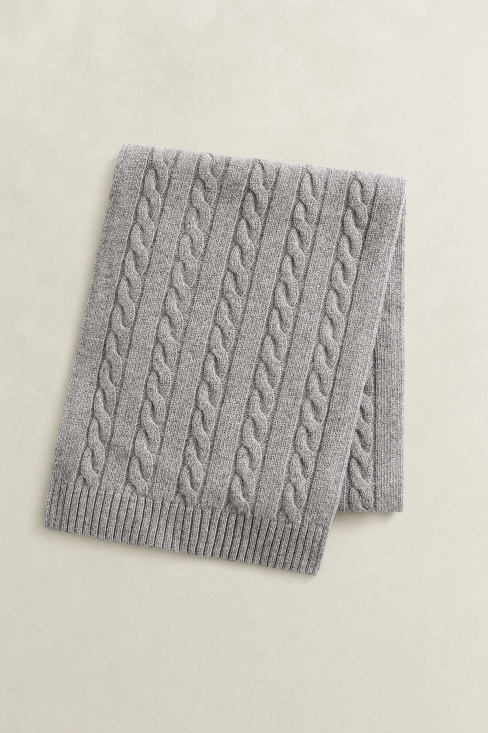 Lambswool Cable Knit Scarf — DARK GREY MELANGE
