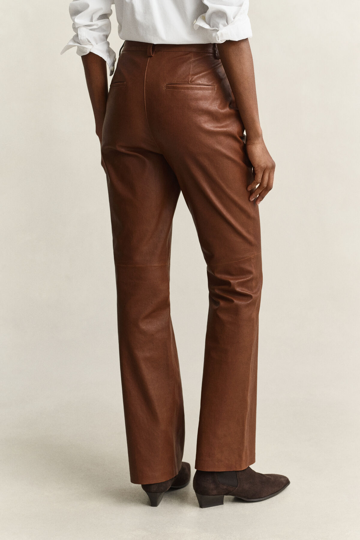 Flared Leather Pants — MAHOGANY BROWN