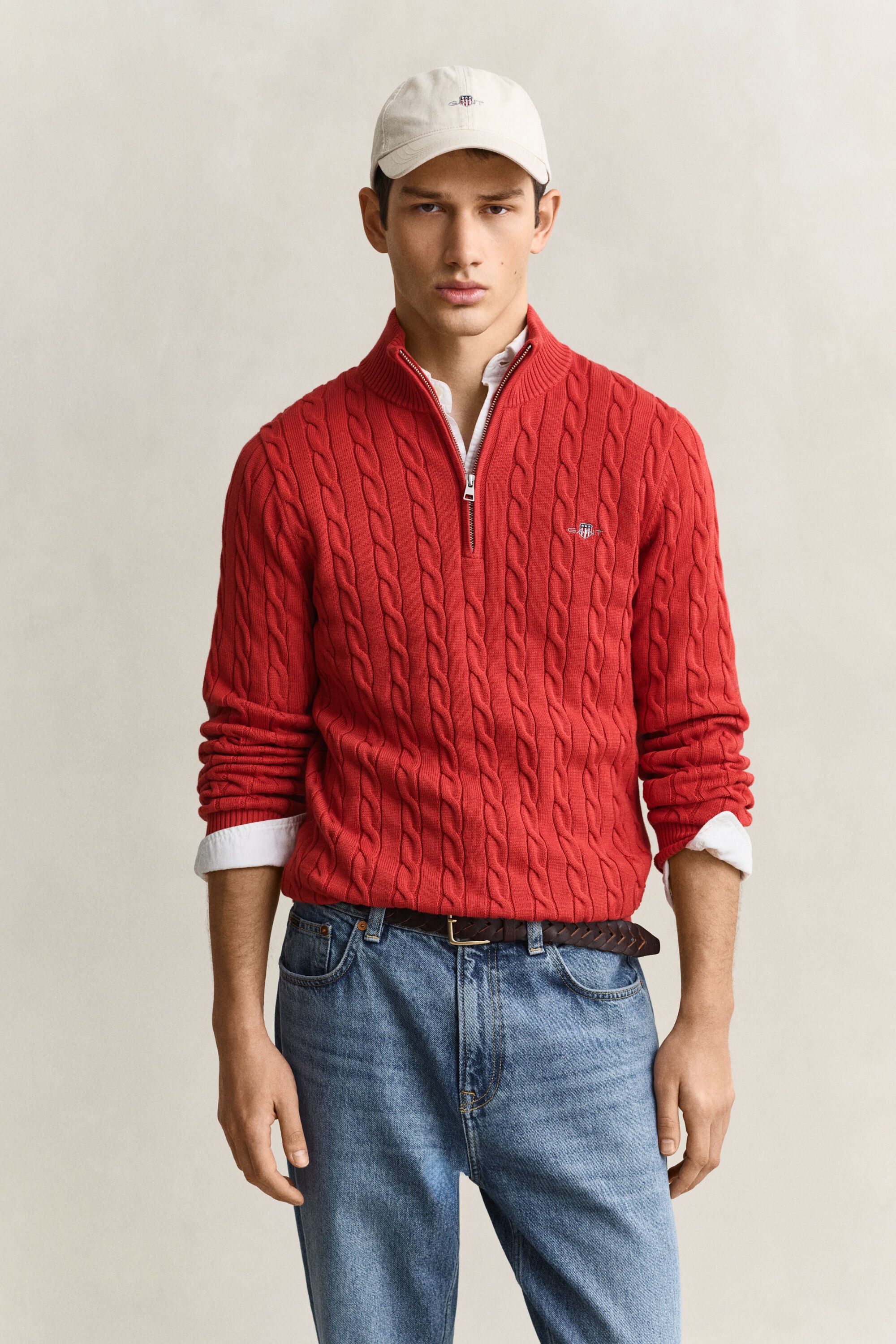 Cotton Cable Knit Half-Zip Sweater