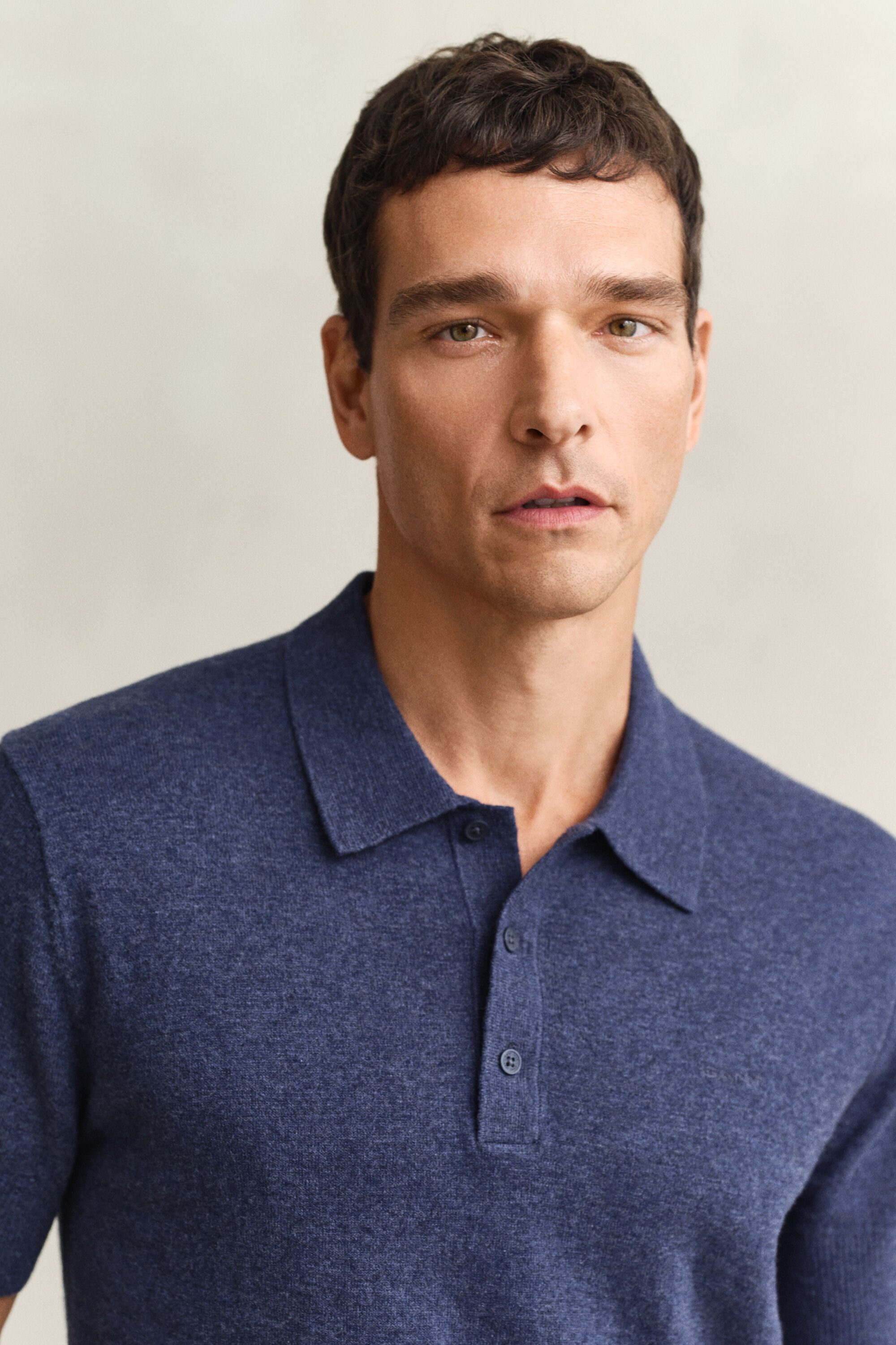 Slub Cotton Blend Short Sleeve Polo Sweater