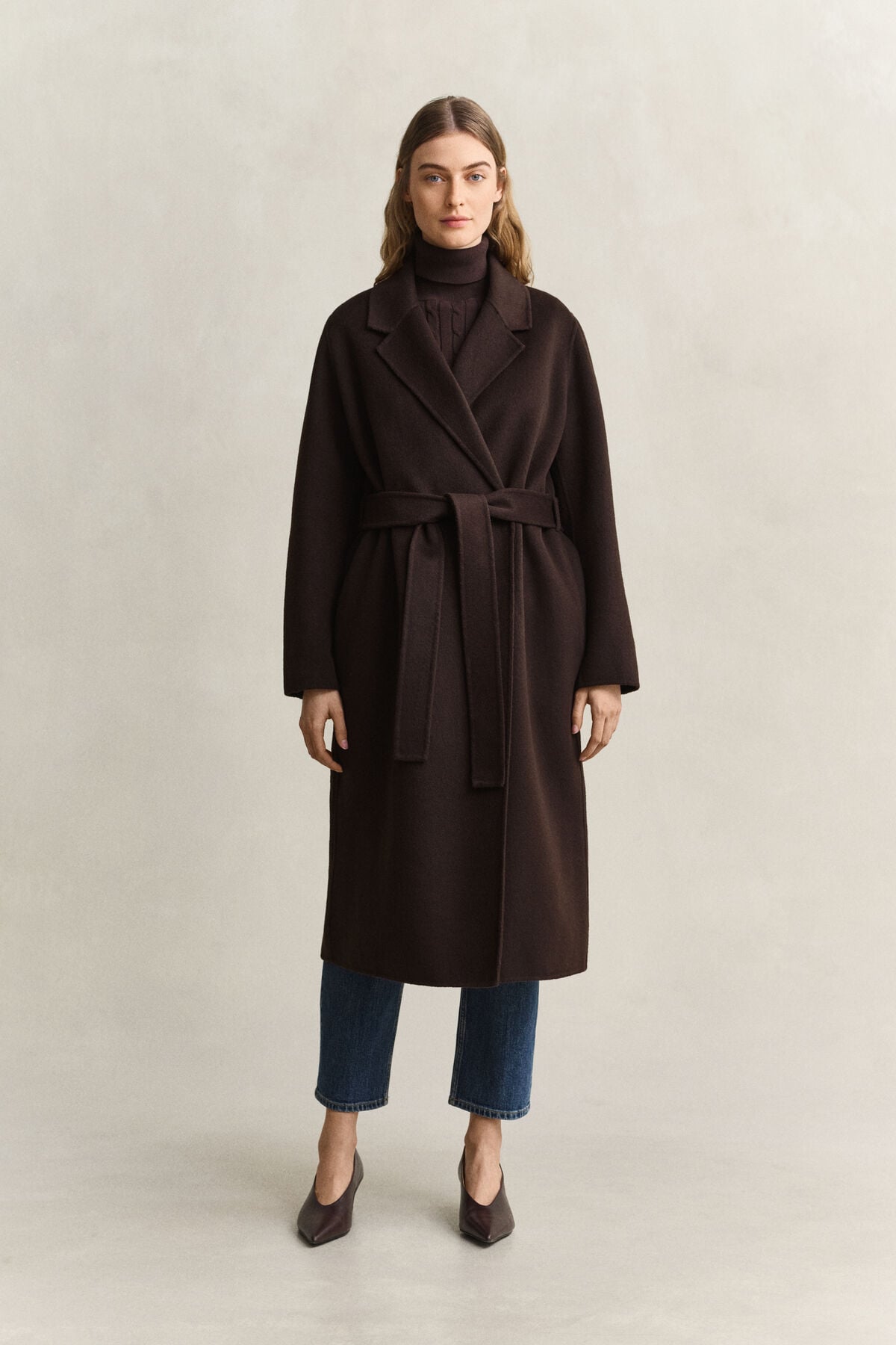 Handstitched Belted Coat — DEEP BROWN