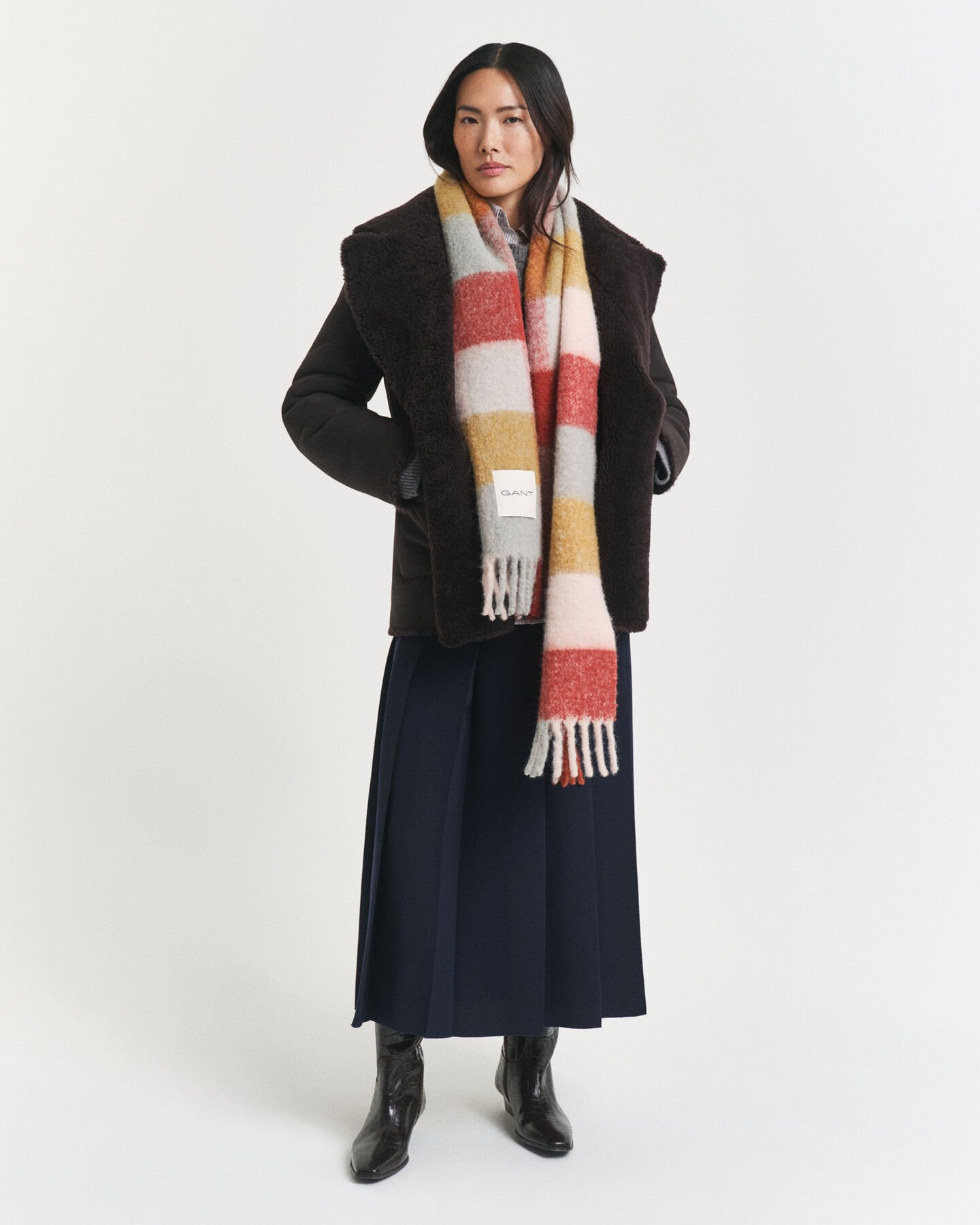 Checked Alpaca Wool Blend Scarf