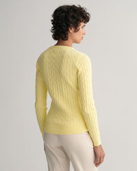 Stretch Cotton Cable Knit Crew Neck Sweater
