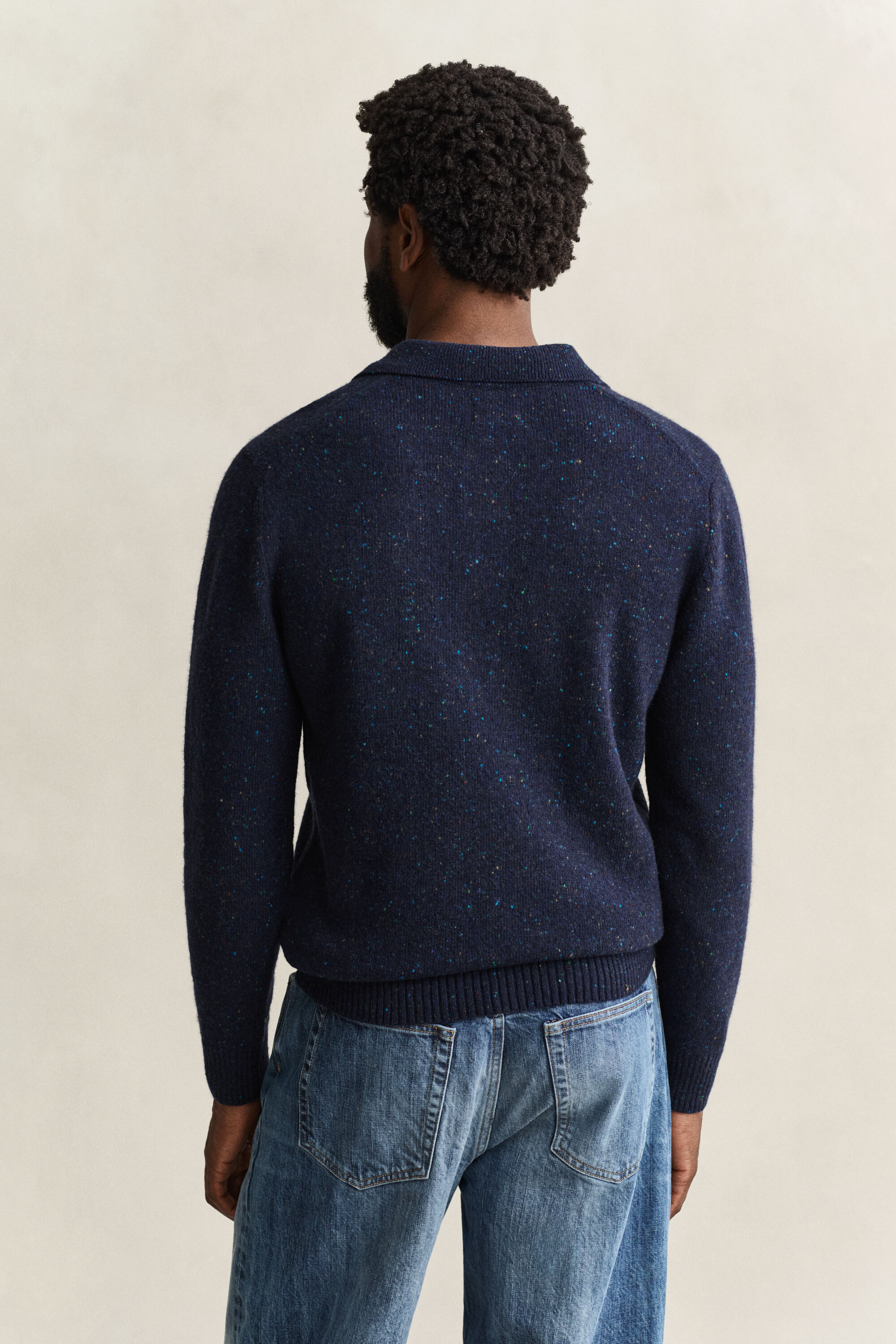 Wool Blend Nepps Polo Sweater