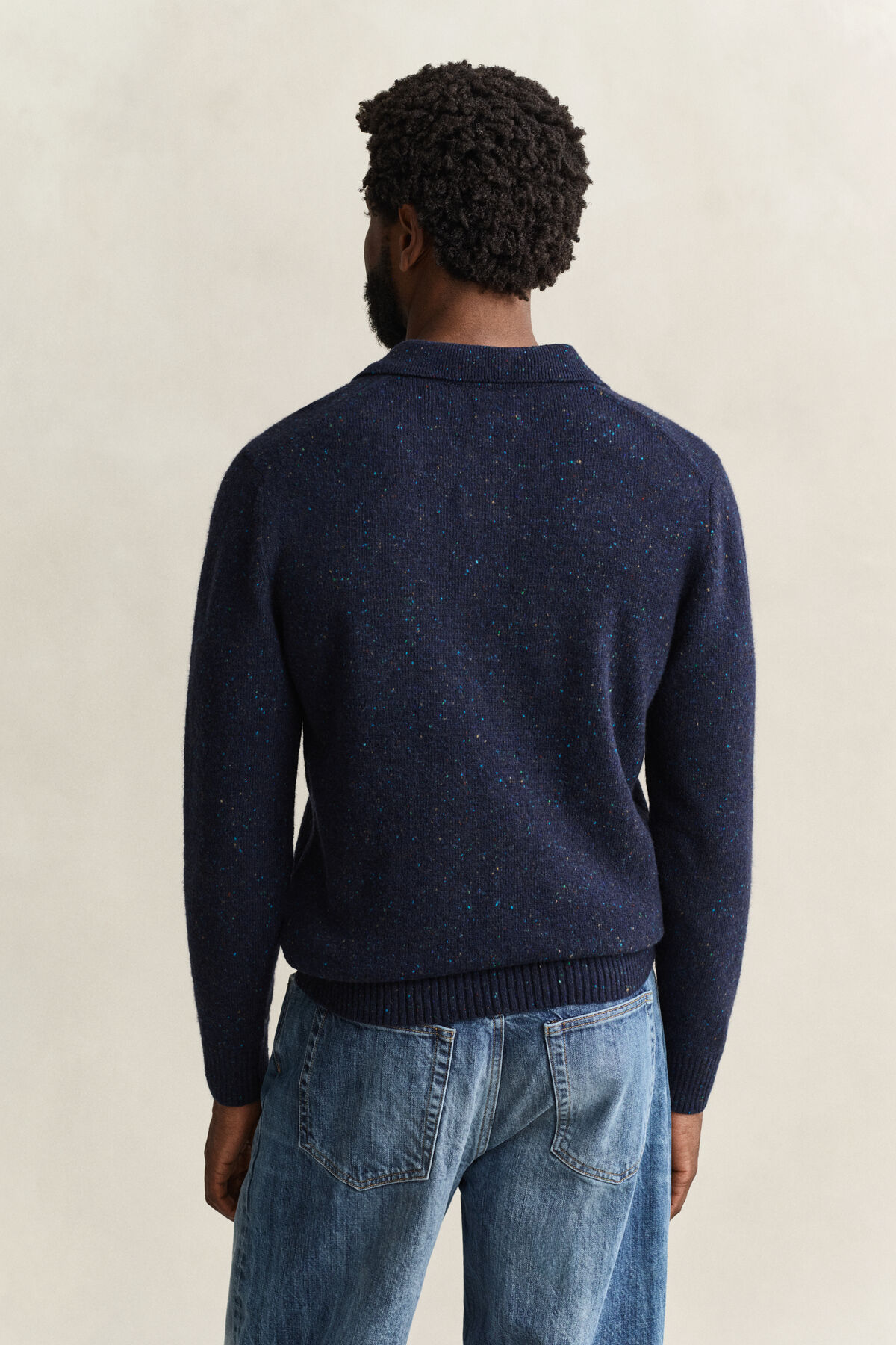Wool Blend Nepps Polo Sweater — EVENING BLUE