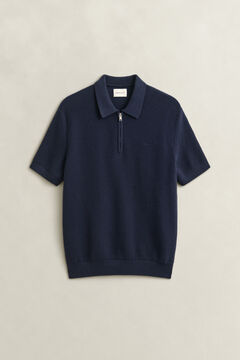 Ribbed Cotton Polo Sweater — EVENING BLUE 1