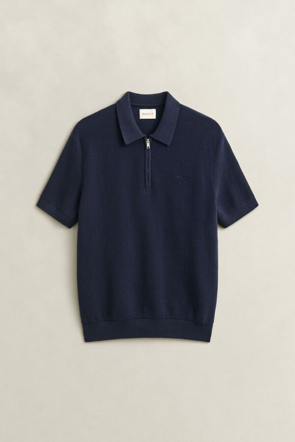 Ribbed Cotton Polo Sweater — EVENING BLUE