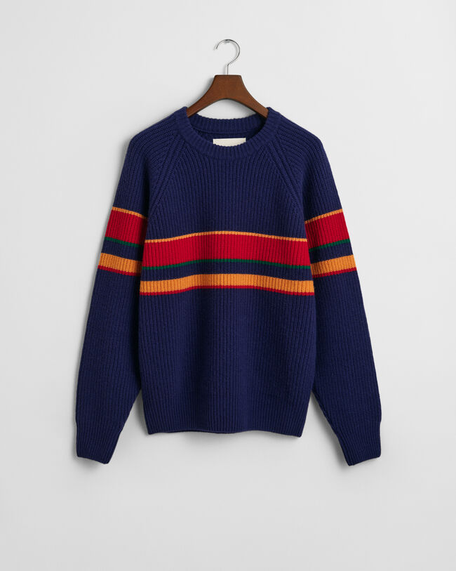 Striped Raglan Sleeves Crew Neck Sweater