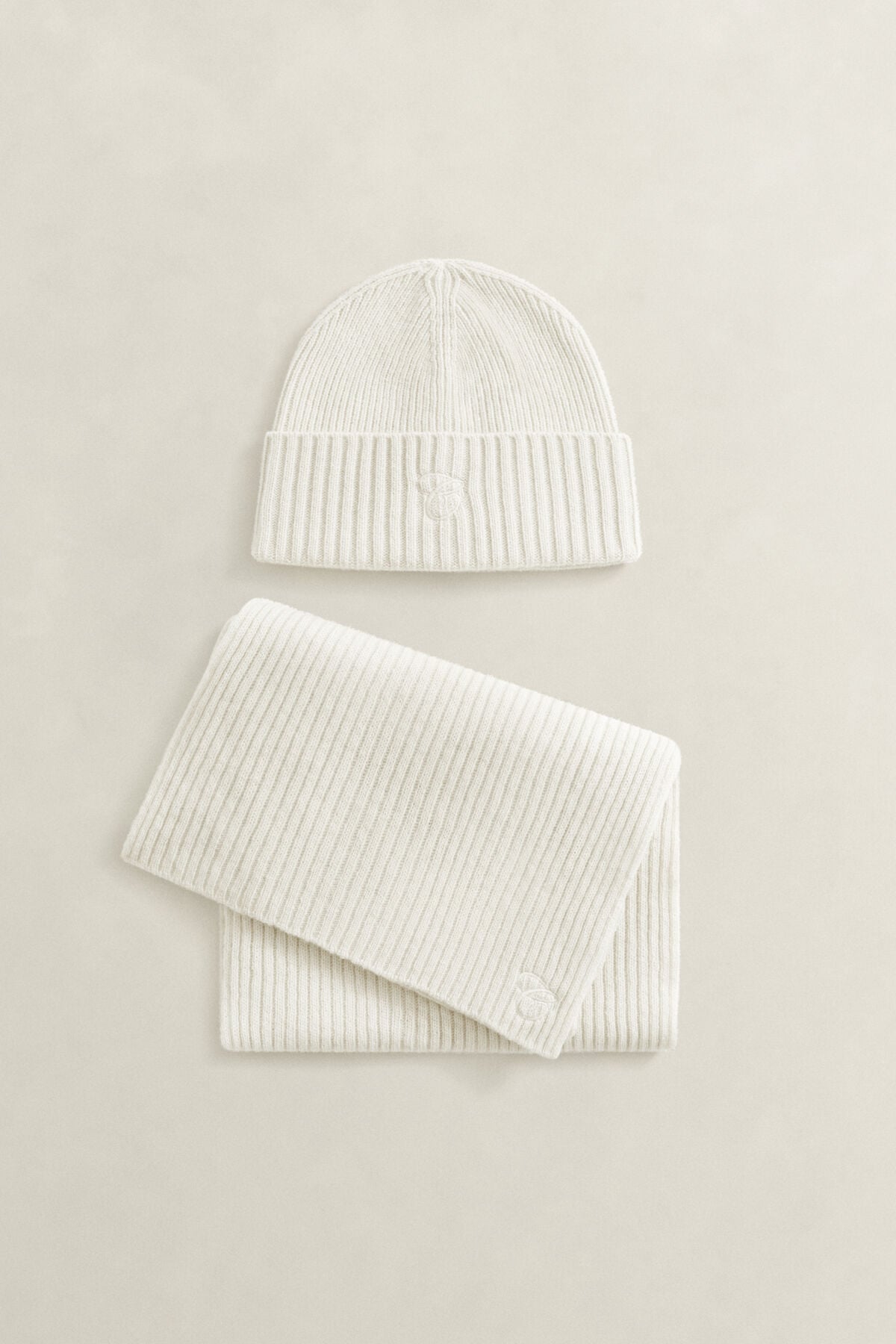 Embroidered Scarf & Beanie Gift Set — CREAM