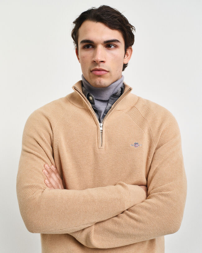 Ribbed Cotton Wool Half-Zip Sweater