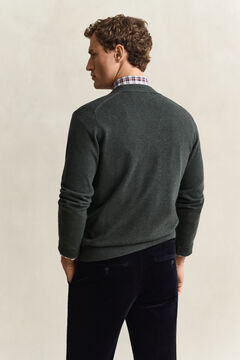 Lambswool V-Neck Cardigan — DARK MOSS GREEN 2