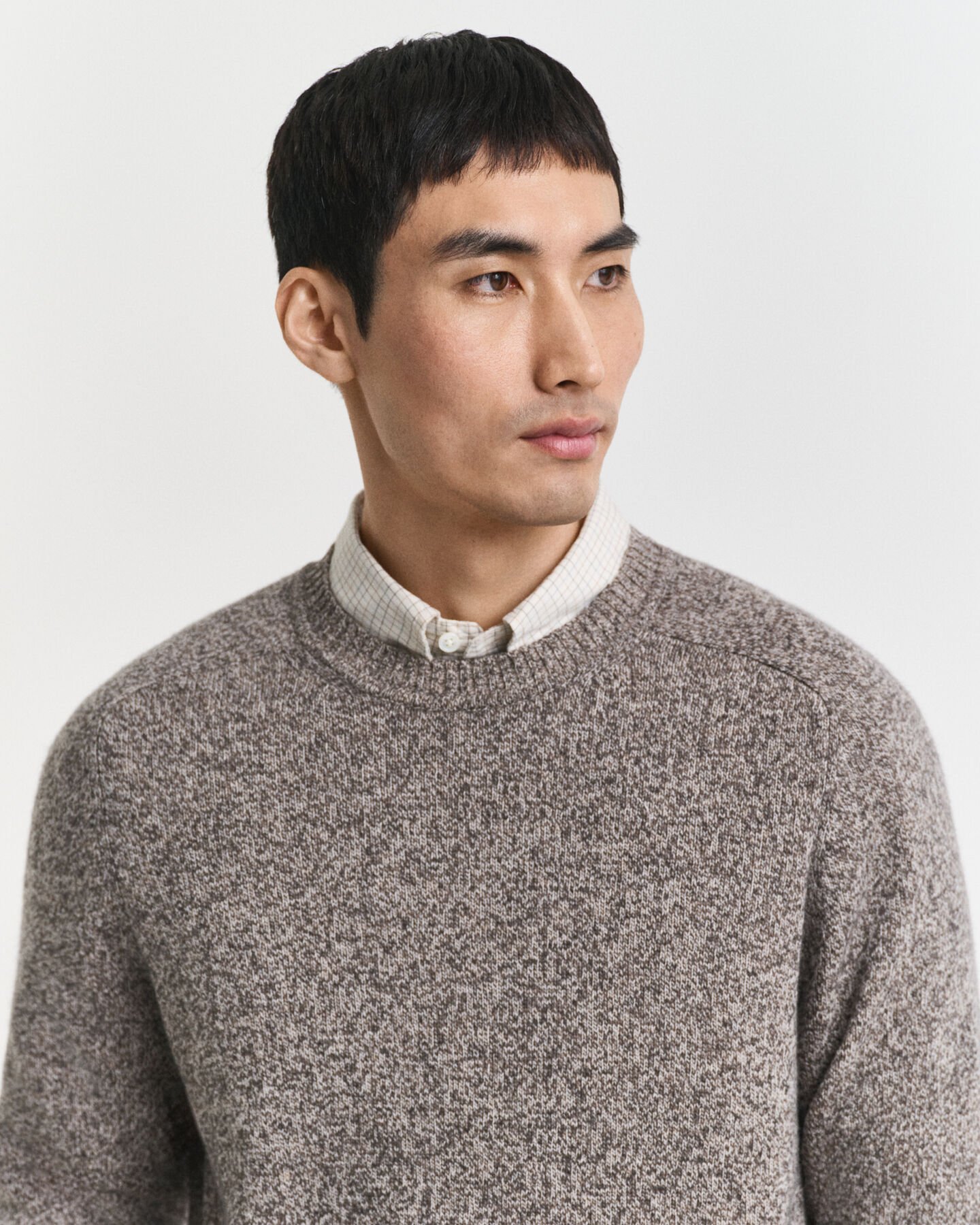 Wool Blend Mouliné Crew Neck Sweater