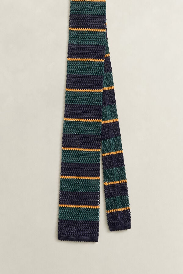 Knitted Striped Tie — TARTAN GREEN