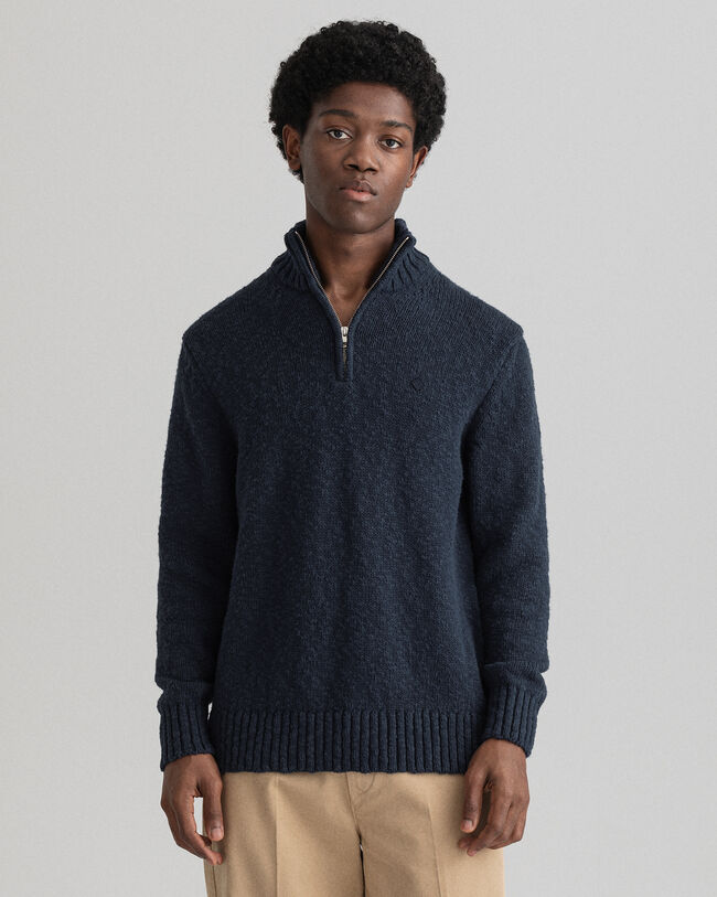 Relaxed Fit Slub Cotton Half-Zip Sweater