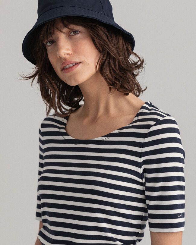 Striped Ribbed Long-Short Sleeve T-Shirt