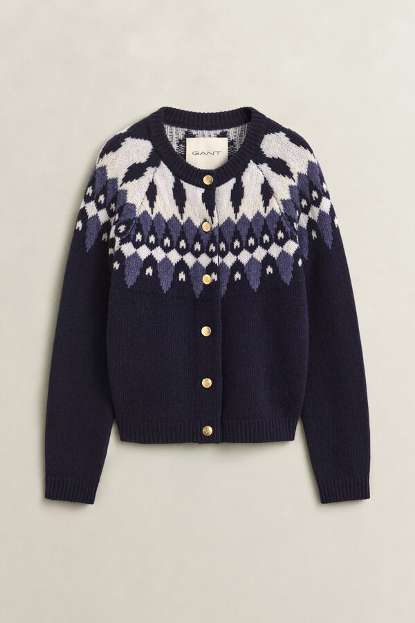 Fair Isle Wool Cardigan — EVENING BLUE