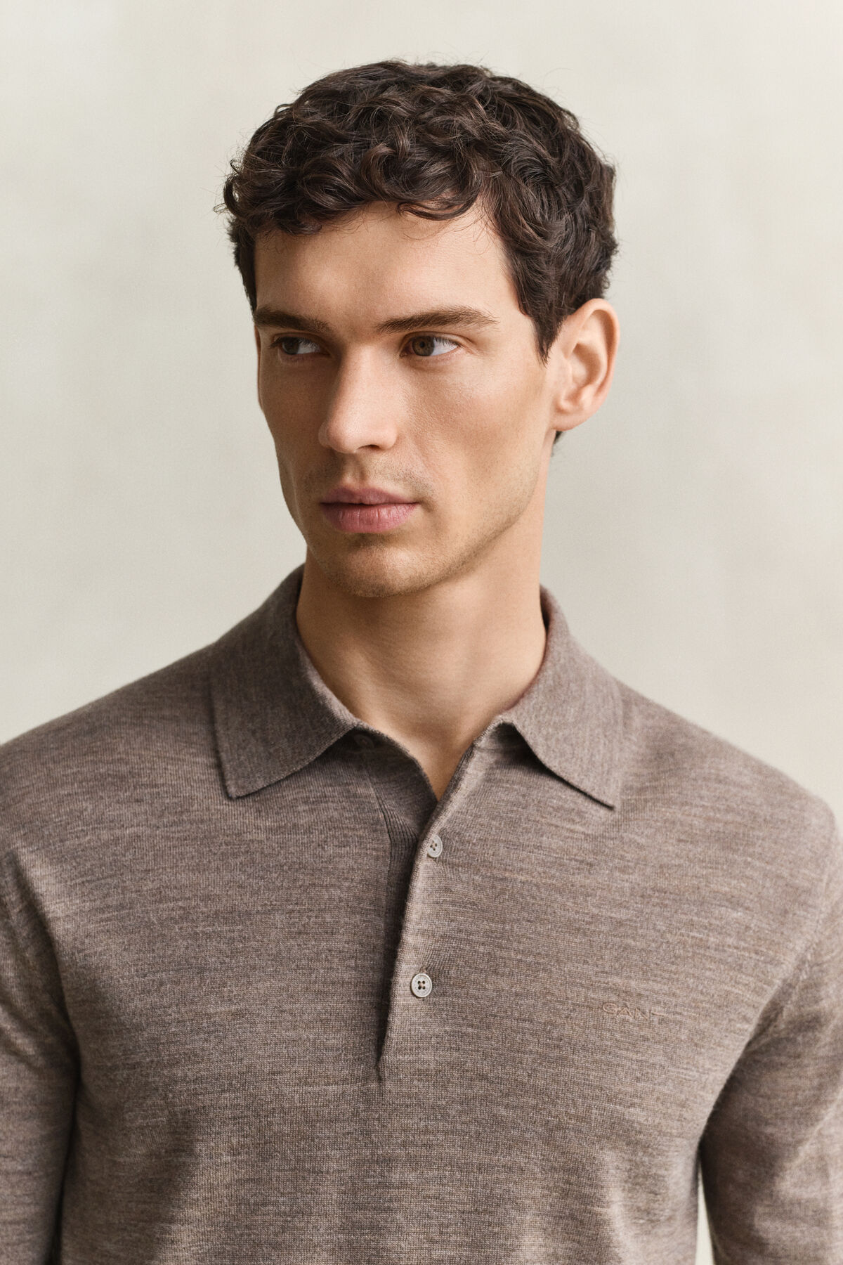 Extra Fine Merino Wool Polo Sweater — DK HAZELNUT MELANGE