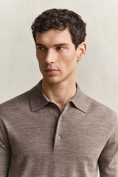 Extra Fine Merino Wool Polo Sweater — DK HAZELNUT MELANGE 3