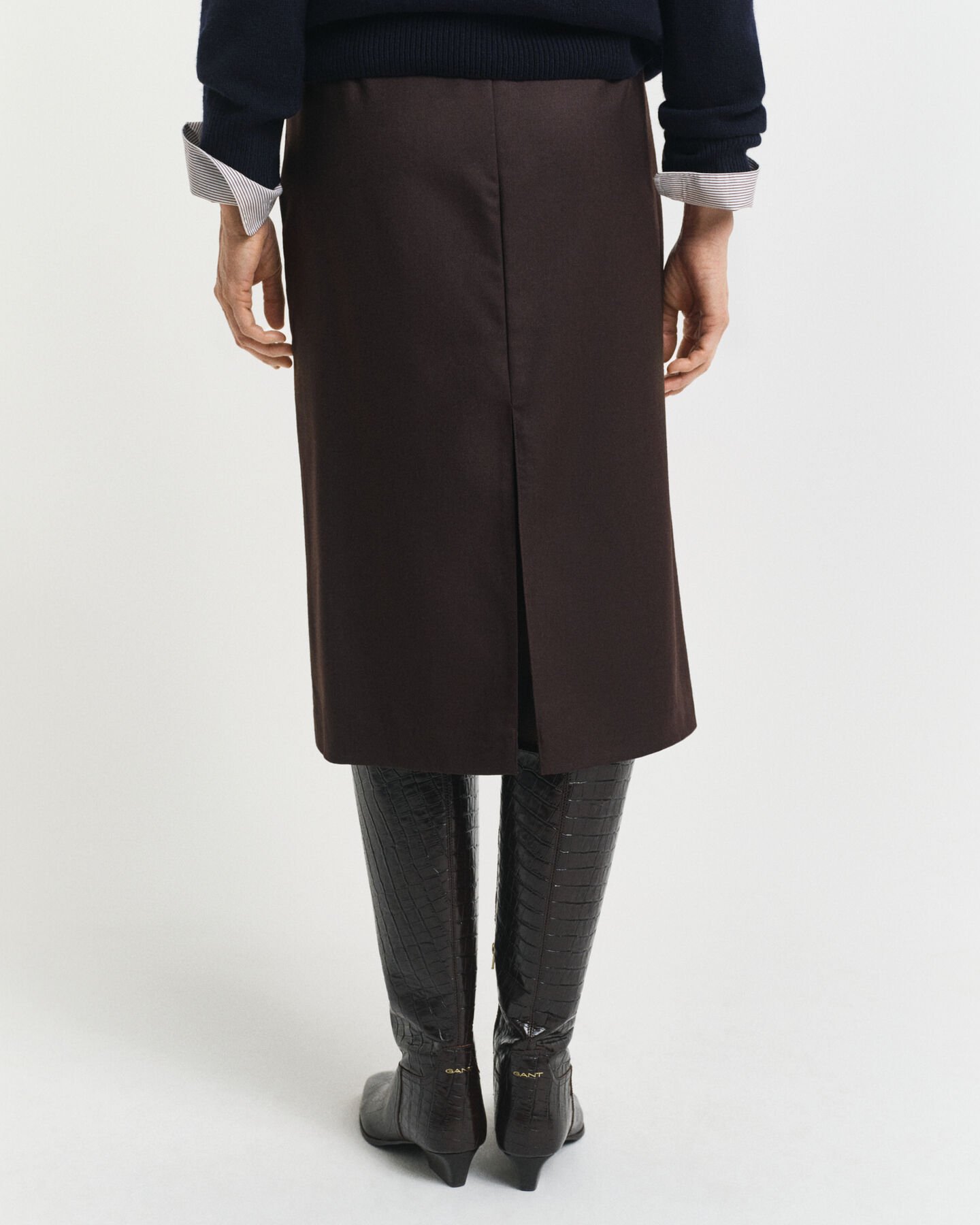 Wool Blend Midi Pencil Skirt